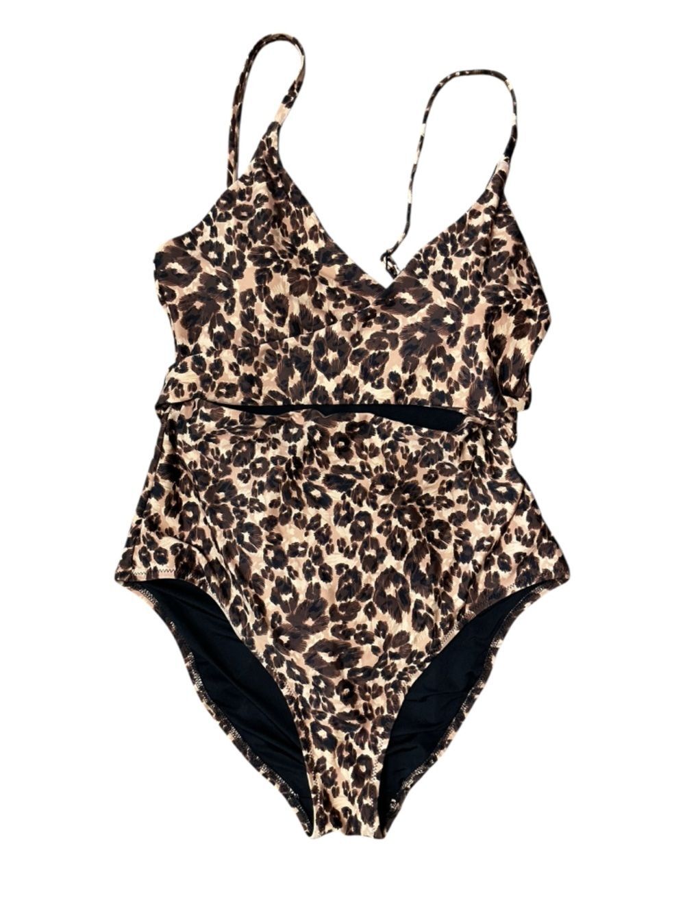 Aerie Leopard Print Wrap Front Tie Back One Piece Swimsuit Size Medium
